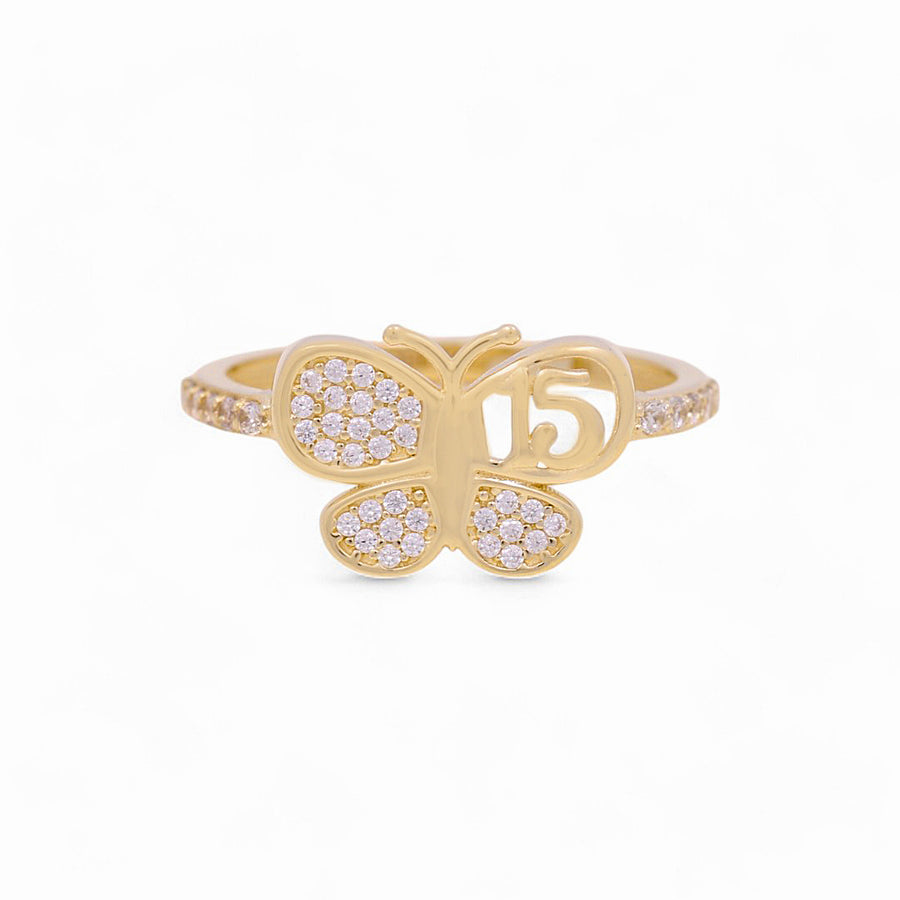 10K Yellow Gold Butterfly with Cz Fashion Women's Ring