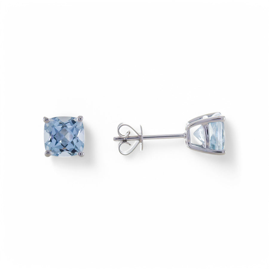 14K  White Gold Stud Earrings with 1.80Tw Princess Aqua