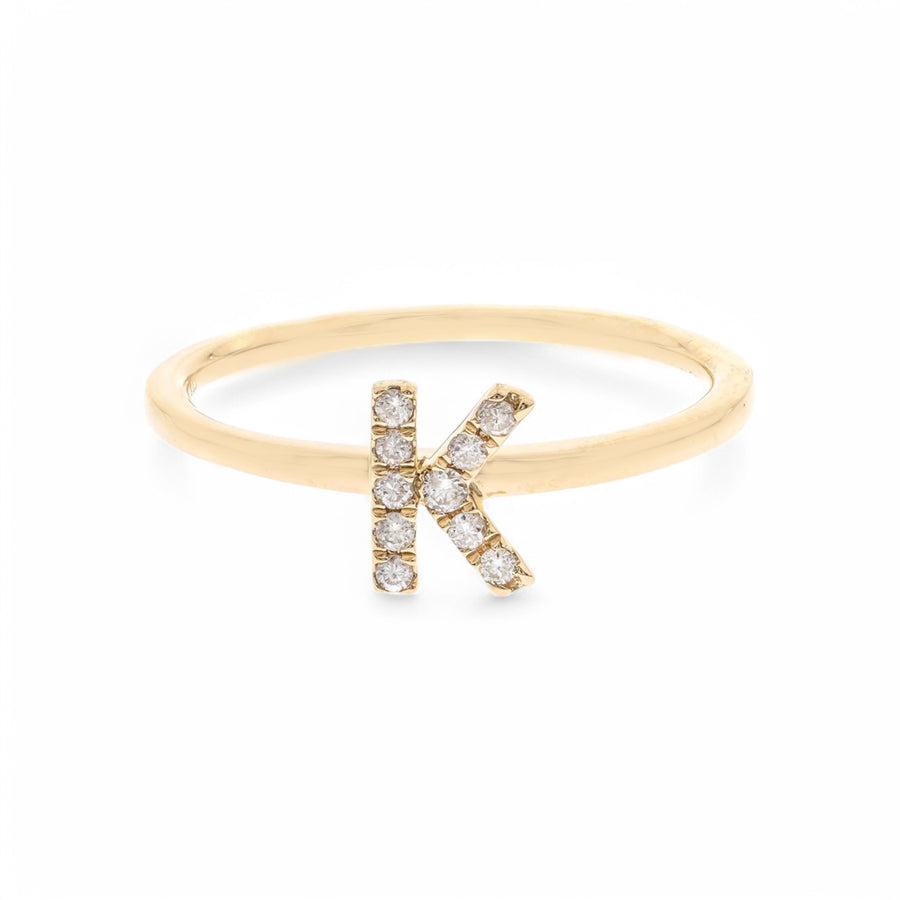 14K Yellow Inicial k Diamond Fashion  Ring with  0.08Tw Round Diamonds