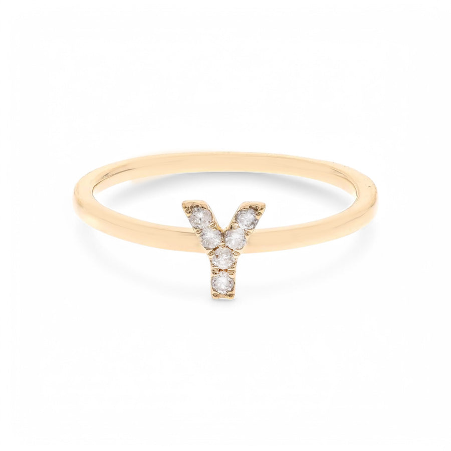 14K Yellow Inicial Y Diamond Fashion  Ring with  0.08Tw Round Diamonds