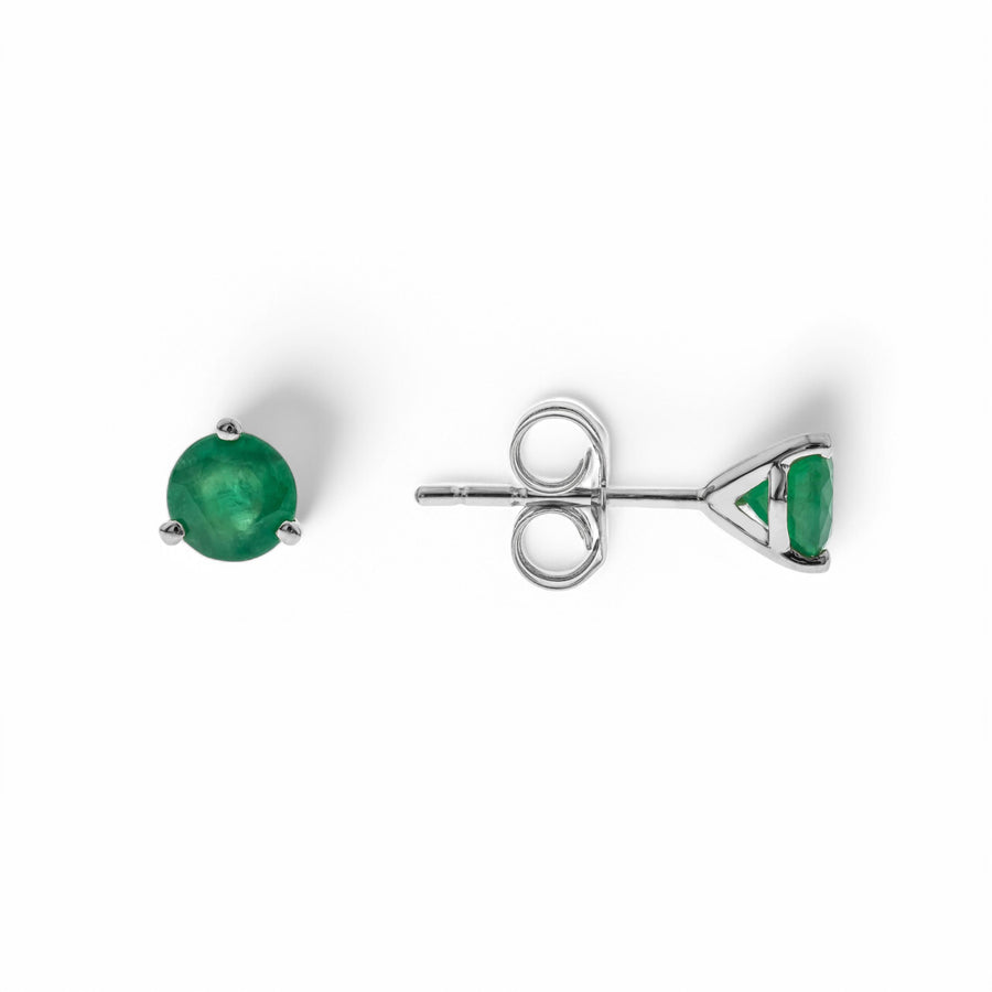 14K  White Gold  Stud Earrings with 1.08Tw Round Emeralds