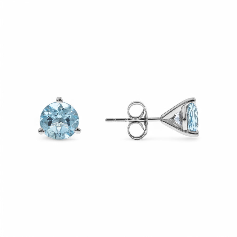 14K  White Gold Round Stud Earrings with 1.56Tw Round Aqua