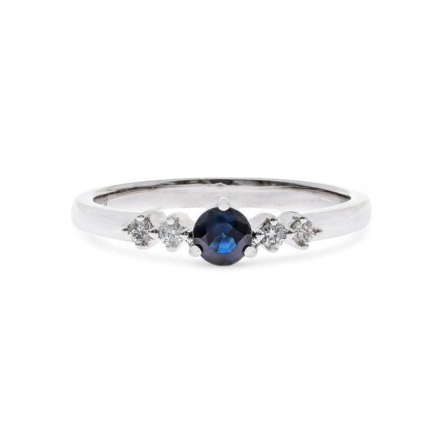 14K White Fashion  Ring with 0.23Tw Round Sapphires and 0.06Tw Round Diamonds