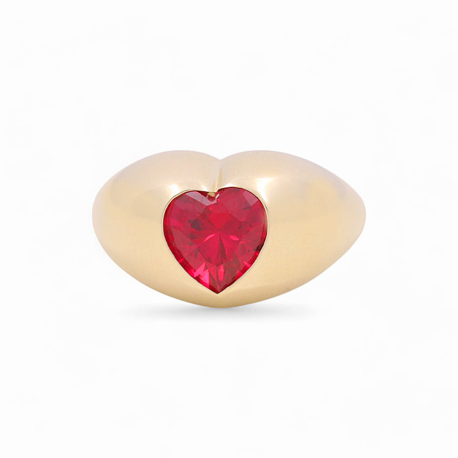 10K Yellow Gold Heart Red Fashion Women's Ring