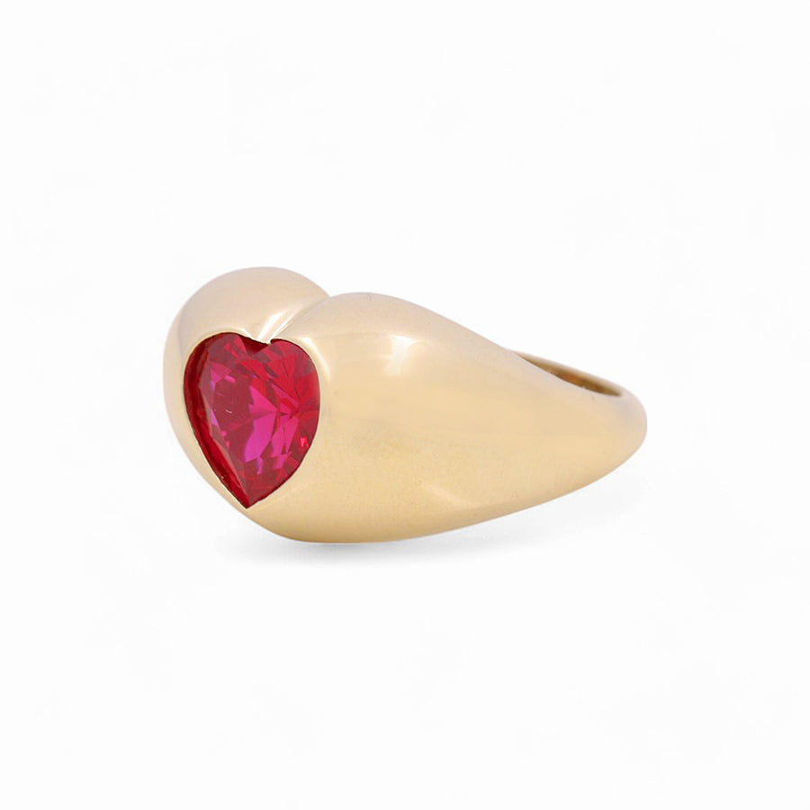 10K Yellow Gold Heart Red Fashion Women's Ring