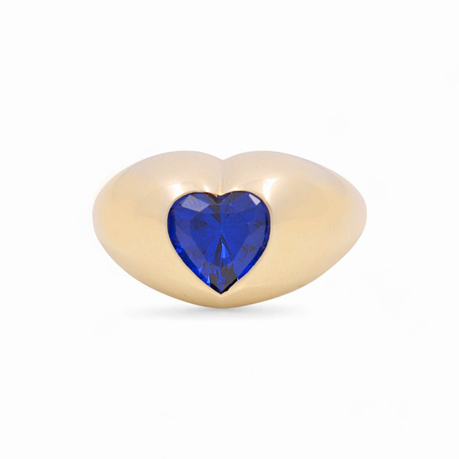 10K Yellow Gold Heart Blue Fashion Women's Ring