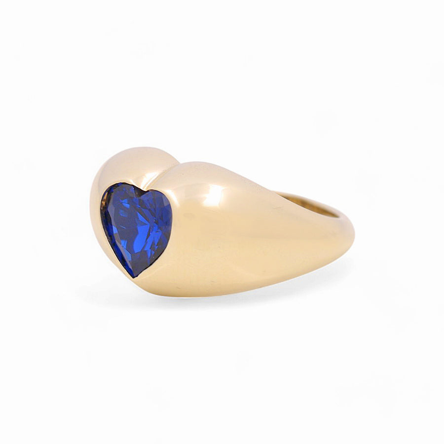 10K Yellow Gold Heart Blue Fashion Women's Ring