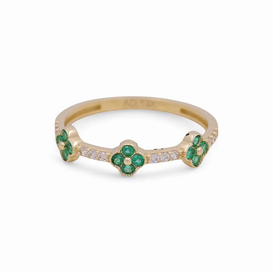 14K Yellow Gold  Green Clover Fashion Women's Ring