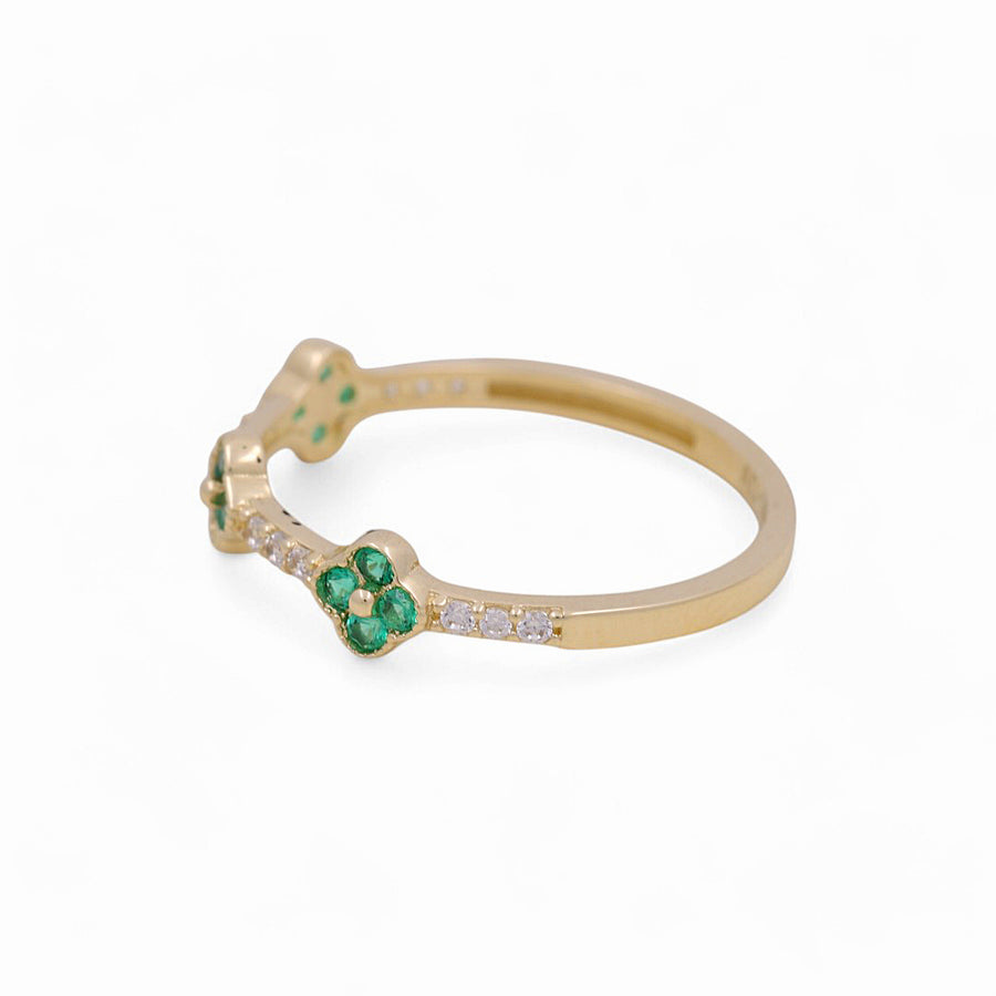 14K Yellow Gold  Green Clover Fashion Women's Ring