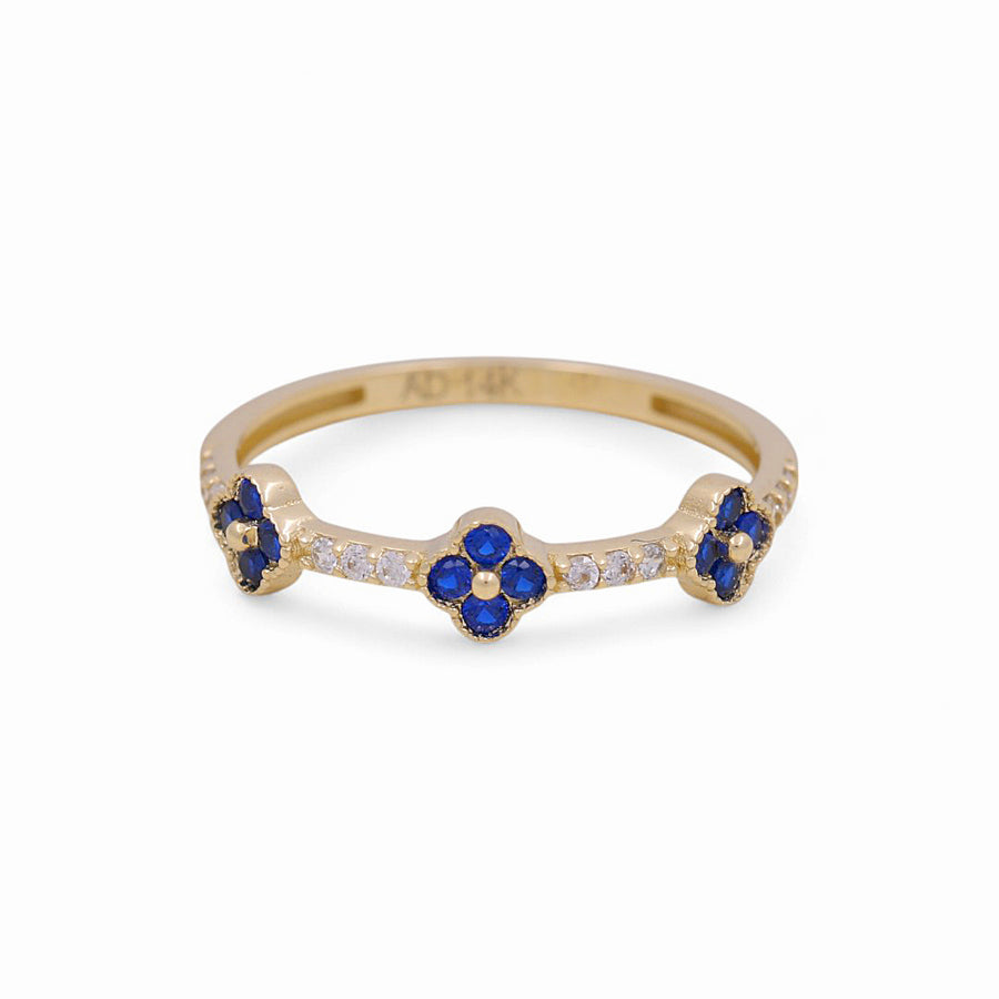 14K Yellow Gold  Blue Clover Fashion Women's Ring