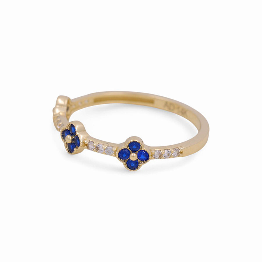 14K Yellow Gold  Blue Clover Fashion Women's Ring