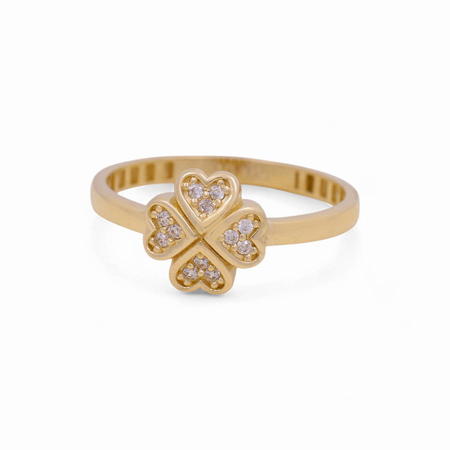 14K Yellow Gold  Clover with Cz Fashion Women's Ring