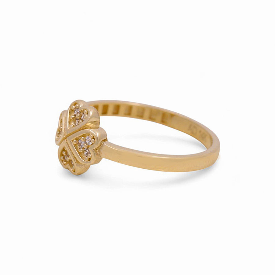 14K Yellow Gold  Clover with Cz Fashion Women's Ring