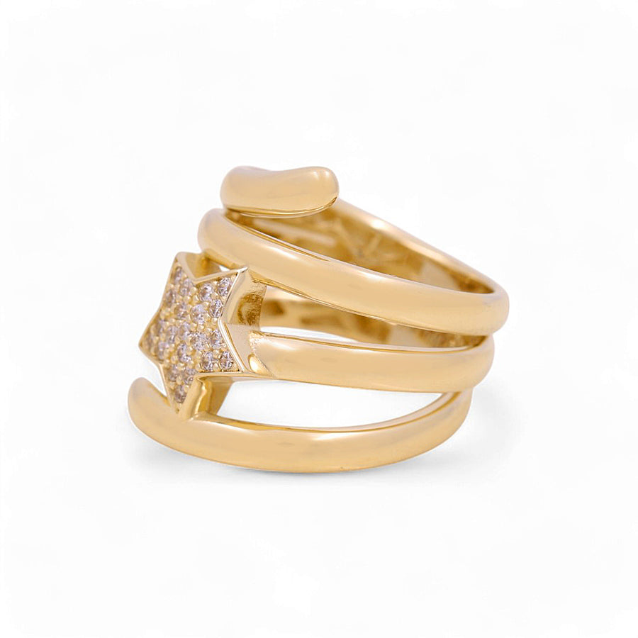 14K Yellow Gold  Star with Cz Fashion Women's Ring