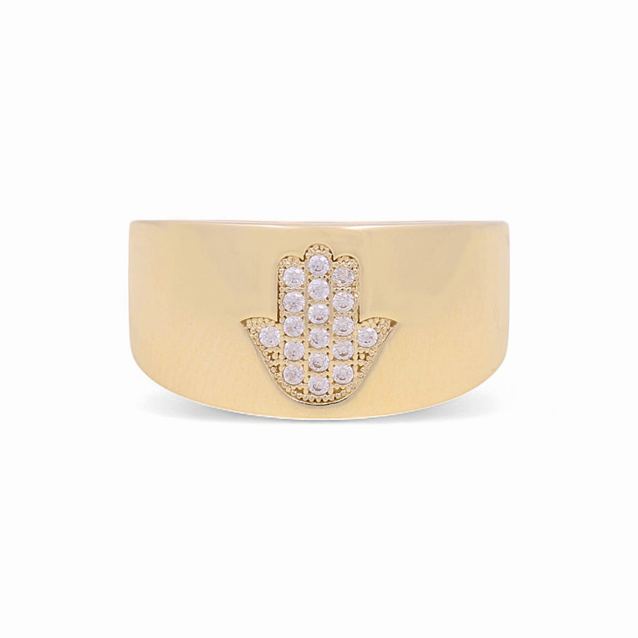 10K Yellow Gold Hamsa Hand with Cz  Fashion Women's Ring