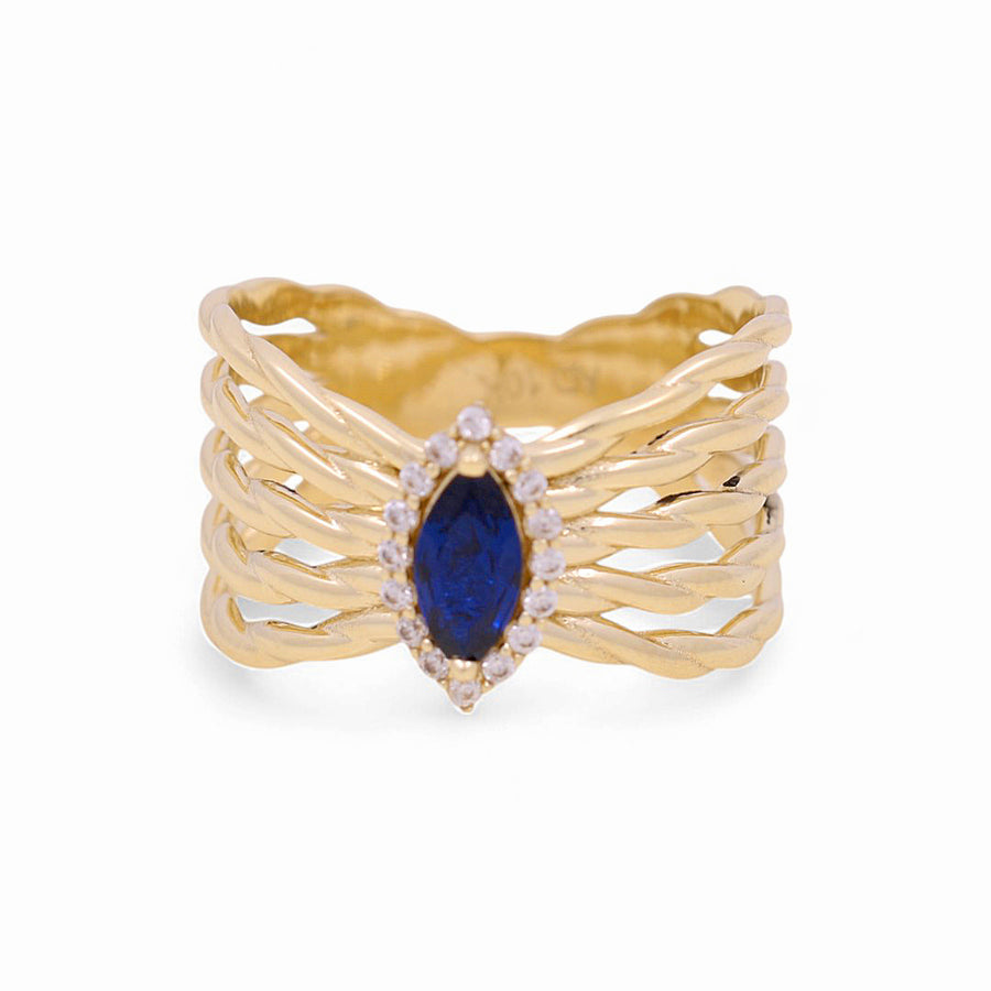 10K Yellow Gold Fashion Blue with Cz Women's Ring