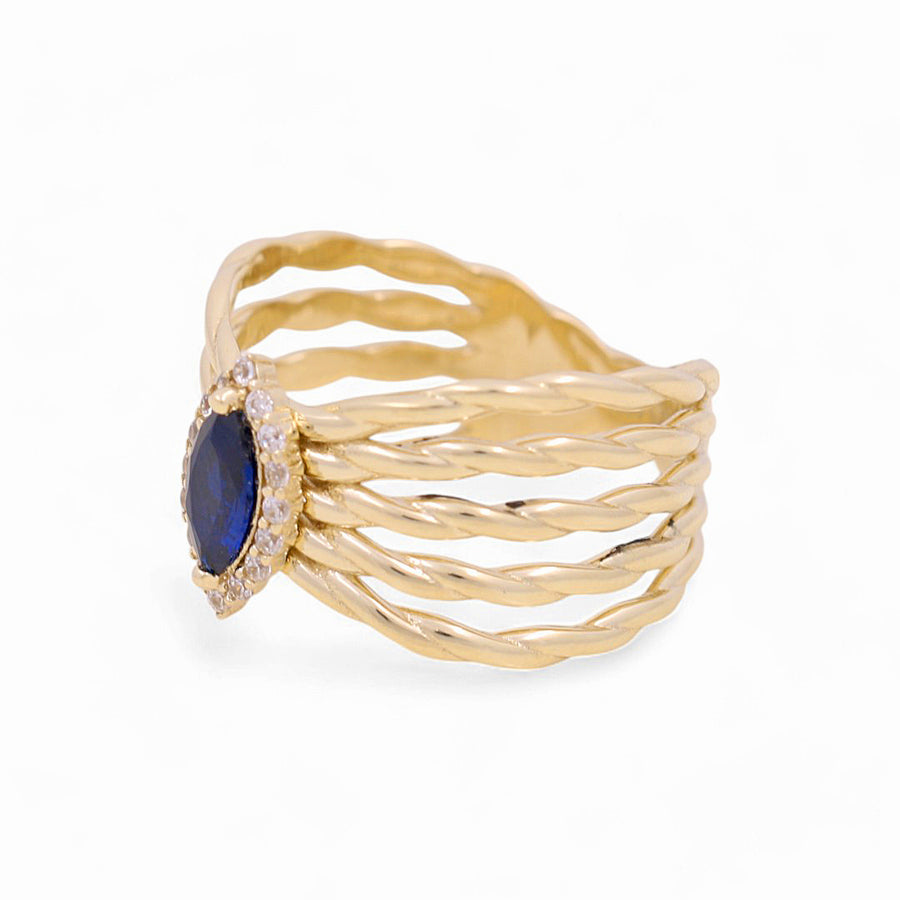 10K Yellow Gold Fashion Blue with Cz Women's Ring