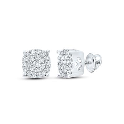 10K  White Gold Round Stud Earrings with 0.12Tw Round Diamonds