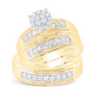 10k Yellow Gold  Classic 3 Pieces Set Ring 0.75 tw Round Diamonds