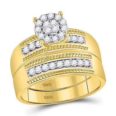 10k Yellow Gold  Classic 3 Pieces Set with 0.75 tw Round Diamonds