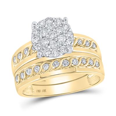 10k Yellow Gold  Contemporary Diamond Bridal 3 Pieces Set Ring  0.75tw Round Diamonds