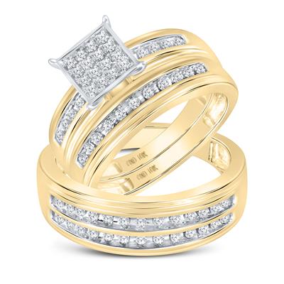 10k Yellow Gold  Trio 3 Pieces Set Ring 0.50 tw Round Diamonds