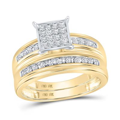 10k Yellow Gold  Trio 3 Pieces Set Ring 0.50 tw Round Diamonds