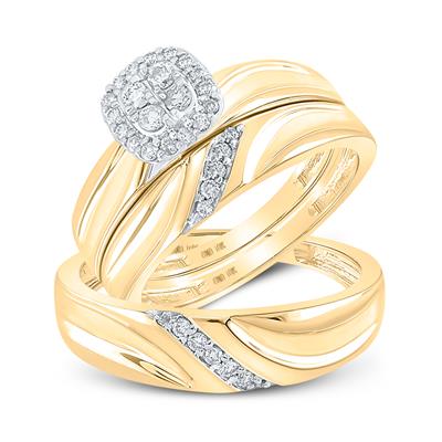 10k Yellow Gold  Bridal 3 Pieces Set Ring  0.33tw Round Diamonds