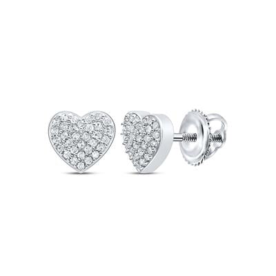 10K  White Gold Heart Earrings with 0.20Tw Round Diamonds