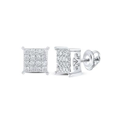 10K  White Gold Square Stud Earrings with 0.25Tw Round Diamonds