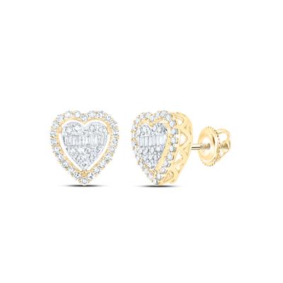 10K Yellow Gold Heart Earrings with 0.50Tw Round Diamonds