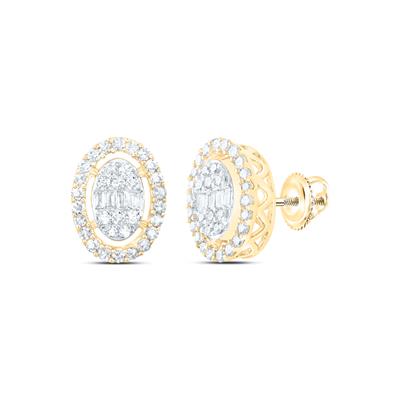 10K Yellow Gold Oval Stud Earrings with 0.37Tw Round and Baguette Diamonds