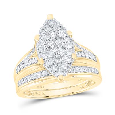 10k Yellow Gold  Marquise 3 Pieces Set Ring 1.00 tw Round Diamonds