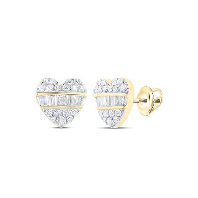 10K  Yellow Gold Heart Earrings with 0.37Tw Round an Baguette Diamonds