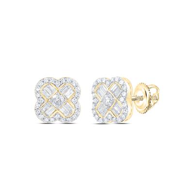 10K Yellow Gold Clover Earrings with 0.75Tw Baguette and Round Diamonds