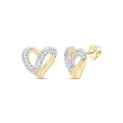 10K  Yellow Gold Heart Earrings with 0.33Tw Round Diamonds