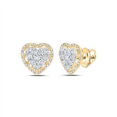 10K  Two Tone White/Yellow Gold Heart Earrings with 0.25Tw Round Diamonds