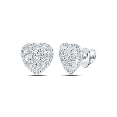 10K  White Gold Heart Earrings with 0.25Tw Round Diamonds