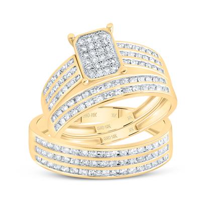 10k Yellow Gold  Modern 3 Pieces Set Ring 0.88 tw Round Diamonds