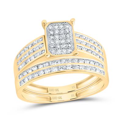 10k Yellow Gold  Modern 3 Pieces Set Ring 0.88 tw Round Diamonds