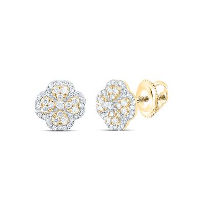 10K  Yellow Gold Flower Earrings with 0.12Tw Round Diamonds